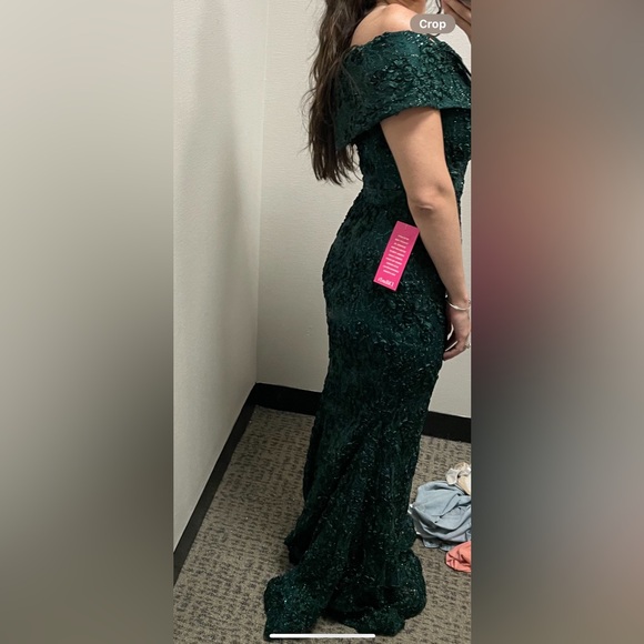 Xscape Embroidered Off-the-Shoulder Short Sleeve Lace A-line Gown - Picture 5 of 6